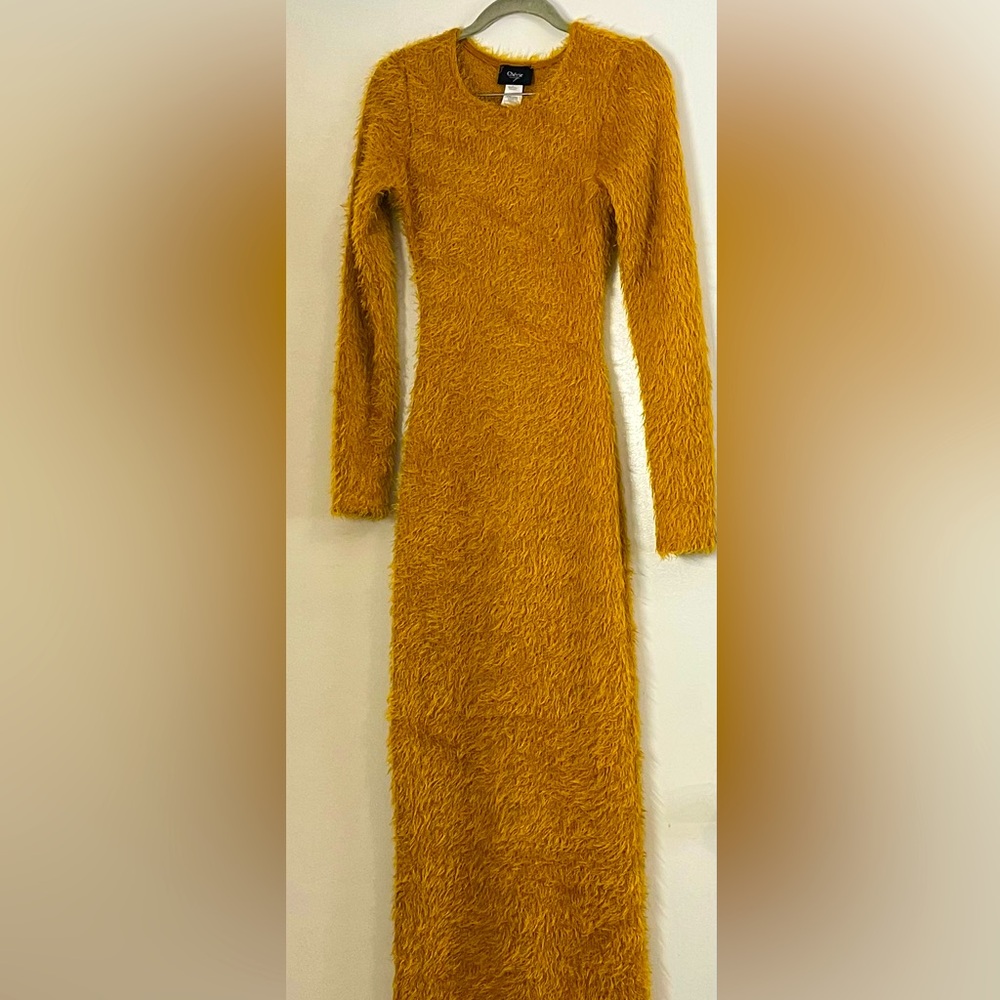 Openly Mustard Fuzzy Long-Sleeve Maxi Dress